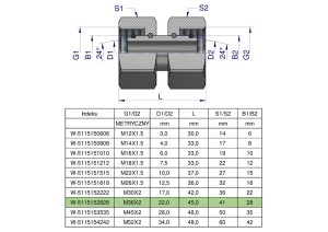 Złączka hydrauliczna metryczna AA M36x2 28L Waryński