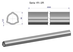 Rura trójkątna wewnętrzna Seria 2R, rura zewnętrzna Seria 1R do wału przegubowo-teleskopowego 36x3.2mm 2m WARYŃSKI (sprzedawane po 2)