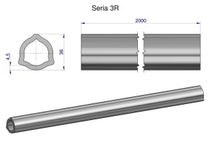 Rura trójkątna wewnętrzna Seria 3R wału przegubowo-teleskopowego 36x4.5 mm - 2m WARYŃSKI (sprzedawane po 2)