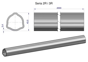 Rura trójkątna zewnętrzna Seria 2R i 3R do wału przegubowo-teleskopowego 43.5x3.4mm 2m WARYŃSKI (sprzedawane po 2)