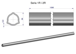 Rura wewnętrzna Seria 2R, rura zewnętrzna Seria 1R do wału 1210 przegubowo-teleskopowego 36x3.2 mm 1090 mm WARYŃSKI