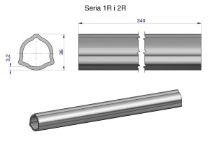 Rura wewnętrzna Seria 2R, rura zewnętrzna Seria 1R do wału 460 przegubowo-teleskopowego 36x3.2 mm 340 mm WARYŃSKI