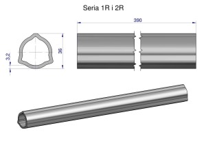 Rura wewnętrzna Seria 2R, rura zewnętrzna Seria 1R do wału 510 przegubowo-teleskopowego 36x3.2 mm 390 mm WARYŃSKI