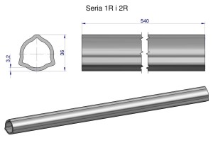 Rura wewnętrzna Seria 2R, rura zewnętrzna Seria 1R do wału 660 przegubowo-teleskopowego 36x3.2 mm 540 mm WARYŃSKI