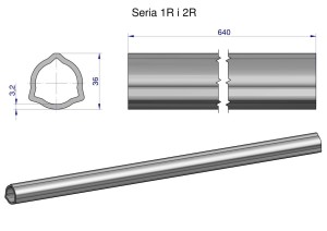 Rura wewnętrzna Seria 2R, rura zewnętrzna Seria 1R do wału 760 przegubowo-teleskopowego 36x3.2 mm 640 mm WARYŃSKI