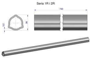 Rura wewnętrzna Seria 2R, rura zewnętrzna Seria 1R do wału 860 przegubowo-teleskopowego 36x3.2 mm 740 mm WARYŃSKI