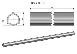 Rura wewnętrzna Seria 2R, rura zewnętrzna Seria 1R do wału 910 przegubowo-teleskopowego 36x3.2 mm 790 mm WARYŃSKI
