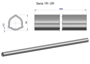 Rura wewnętrzna Seria 2R, rura zewnętrzna Seria 1R do wału 1010 przegubowo-teleskopowego 36x3.2 mm 890 mm WARYŃSKI