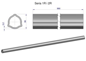 Rura wewnętrzna Seria 2R, rura zewnętrzna Seria 1R do wału 1110 przegubowo-teleskopowego 36x3.2 mm 990 mm WARYŃSKI