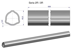 Rura zewnętrzna Seria 2R i 3R do wału 760 przegubowo-teleskopowego 43.5x3.4 mm 635 mm WARYŃSKI
