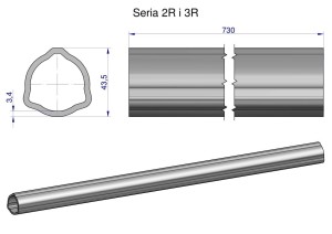Rura zewnętrzna Seria 2R i 3R do wału 860 przegubowo-teleskopowego 43.5x3.4 mm 735 mm WARYŃSKI