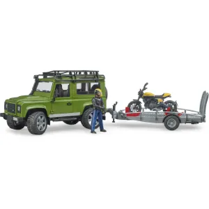 Bruder Land Rover Defender z przyczepą z motocyklem Ducati i figurką 