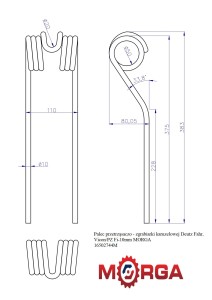 Palec przetrząsaczo - zgrabiarki karuzelowej Deutz Fahr, Vicon/PZ Fi-10mm malowane proszkowo MORGA