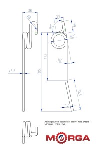 Palec sprężysty motowideł prawy Z56957  L 220 MM John Deere malowane proszkowo MORGA