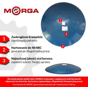 Talerz gładki FI-610mm, grubość 6mm mocowanie piasta AP21 6 otworów rozstaw śrub mocujących 120mm stal borowa MORGA