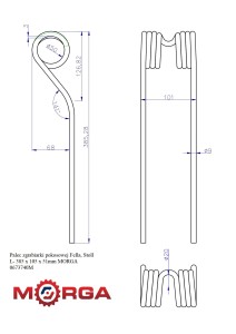 Palec zgrabiarki pokosowej Fella, Stoll 0673740 L- 385 x 105 x 51mm malowane proszkowo MORGA