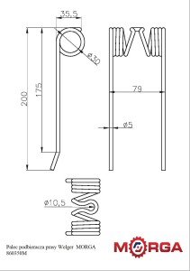Palec podbieracza prasy Welger malowane proszkowo MORGA