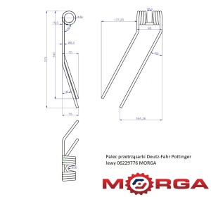 Palec przetrząsarka Deutz-Fahr Pottinger lewy 06229776 malowane proszkowo MORGA