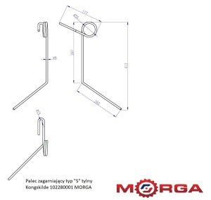 Palec zagarniający typ "S" tylny Kongskilde malowany proszkowo MORGA