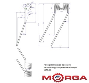 Palec przetrząsaczo-zgrabiarki karuzelowej prawy 600038 Niemeyer malowane proszkowo MORGA