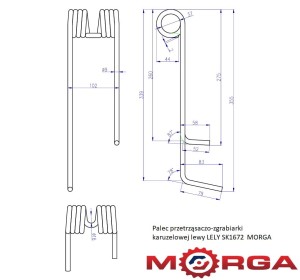Palec przetrząsaczo-zgrabiarki karuzelowej lewy LELY SK1672 malowane proszkowo MORGA