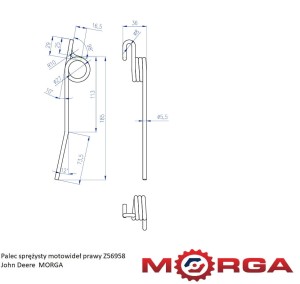 Palec sprężysty motowideł prawy Z56958  L 210 MM John Deere malowane proszkowo MORGA