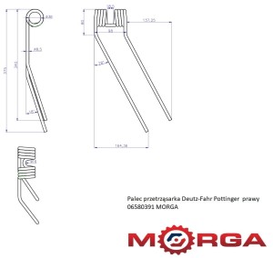 Palec przetrząsarka Deutz-Fahr Pottinger prawy 06580391 malowane proszkowo MORGA