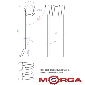 Palec podbieracza  Rivierre Casalis Renault 18608684 malowany proszkowo MORGA