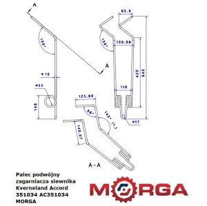 Palec podwójny zagarniacza siewnika Kverneland Accord 351034 AC351034 malowany proszkowo MORGA