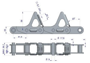 Łańcuch obrywacza kolb przystawki do kukurydzy 54 ogniwa 55VDF1 x 54A CPEF(CP) zastosowanie CNH 84814701 WARYŃSKI