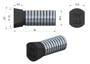 Śruba kpl. płużna oval z dwóch stron ścięta M14x39 mm kl.12.9 zastosowanie Vogel & Noot Waryński M14X39OV2VN ( sprzedawane po 25 )