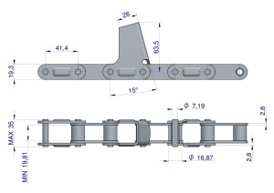 Łańcuch obrywacza kolb przystawki do kukurydzy zamknięty 62 ogniwa CA550 x 62S CPEF1 8 płytek zastosowanie Fantini WARYŃSKI