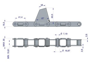 Łańcuch obrywacza kolb przystawki do kukurydzy zamknięty 54 ogniwa CA550 x 54A CPEF2 7 płytek zastosowanie Laschen CNH WARYŃSKI