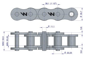 Łańcuch rolkowy wzmocniony przemysłowy 24AH-1 ANSI A 120H (R1 1.1/2) 5m Waryński