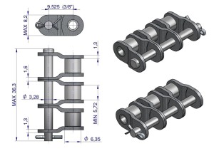 Półogniwo łańcucha P06B-3 (R3 3/8) Waryński ( sprzedawane po 5 )