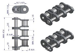 Półogniwo łańcucha P08B-3 (R3 1/2) Waryński ( sprzedawane po 5 )