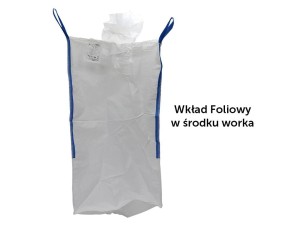 Worek BIG BAG 1000kg. z wkładem foliowym. 95 x 95 x 165. 4 uchwyty. Lej zasypowy / Dół zamknięty. Tasiemka /TEGER