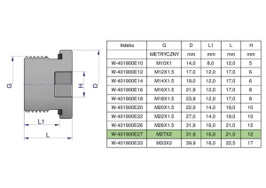Korek hydrauliczny metryczny (na imbus) M27x2 ED Waryński ( sprzedawane po 2 )