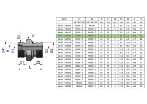 Przyłączka hydrauliczna metryczna BB (XGE) M16x1.5 10L x M14x1.5 ED Waryński ( sprzedawane po 5 )