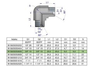 Kolanko hydrauliczne calowe BB 3/8" BSP (XW) Waryński ( sprzedawane po 5 )