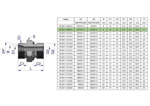 Przyłączka hydrauliczna metryczna BB (XGE) M14x1.5 08L x M12x1.5 ED Waryński ( sprzedawane po 5 )