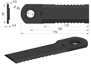 Nóż obrotowy sieczkarnia 175x50x4.5mm otwór 20 z tuleją zastosowanie 1994760C4R Case WARYŃSKI ( sprzedawane po 25 )