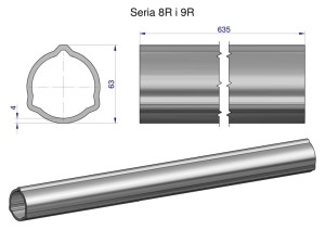 Rura zewnętrzna Seria 8R i 9R do wału 760 przegubowo-teleskopowego 63x4 mm 635 mm WARYŃSKI