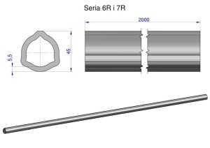 Rura trójkątna wewnętrzna Seria 6R i 7R wału przegubowo-teleskopowego 45x5.5 mm - 2m WARYŃSKI (sprzedawane po 2)