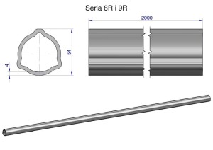 Rura trójkątna wewnętrzna Seria 8R i 9R wału przegubowo-teleskopowego 54x5 mm - 2m WARYŃSKI (sprzedawane po 2)
