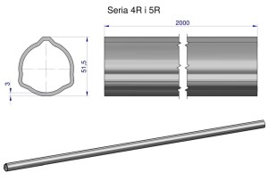 Rura trójkątna zewnętrzna Seria 4R i 5R do wału przegubowo-teleskopowego 51.5x3mm 2m WARYŃSKI (sprzedawane po 2)