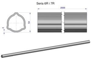 Rura trójkątna zewnętrzna Seria 6R i 7R do wału przegubowo-teleskopowego 54x4mm 2m WARYŃSKI (sprzedawane po 2)