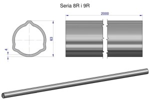Rura trójkątna zewnętrzna Seria 8R i 9R do wału przegubowo-teleskopowego 63x4mm 2m WARYŃSKI (sprzedawane po 2)