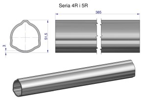Rura zewnętrzna Seria 4R i 5R do wału 510 przegubowo-teleskopowego 51.5x3 mm 385 mm WARYŃSKI