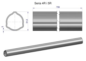 Rura zewnętrzna Seria 4R i 5R do wału 860 przegubowo-teleskopowego 51.5x3 mm 735 mm WARYŃSKI